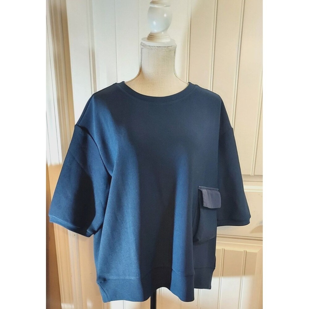 Joh. Scuba Knit Cargo Pocket Top Navy Blue Oversized L 2X Techwear Minimalist